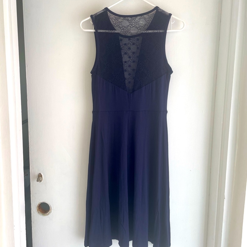 Lace V Neck Front Navy Blue Dress